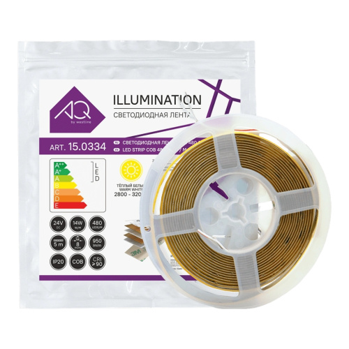 Лента светодиодная AQ LED-LINE COB 480 LED/м 24V 14W/м 8 мм IP20 теплый белый 5 м (15.0033)