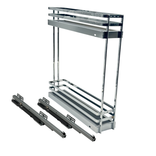 Корзина выдвижная 150мм хром Astra, двухуров. скр.монт. c доводчиком, боковое крепление (правая)