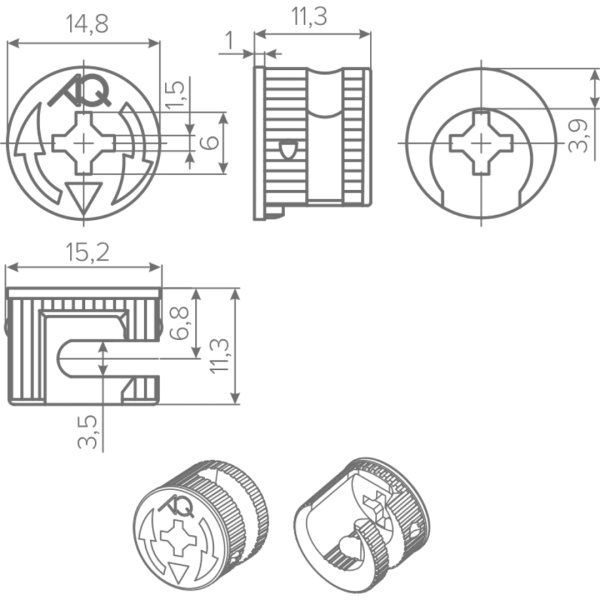Эксцентрик для 16 мм плиты - AQ X-CENTRIC  стальной H=11,3 мм