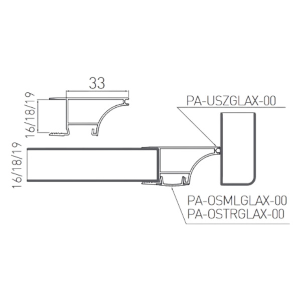 Профиль GLAX  торцевой верхний для плиты 18мм алюминий (без уплотнителя) 3 метра